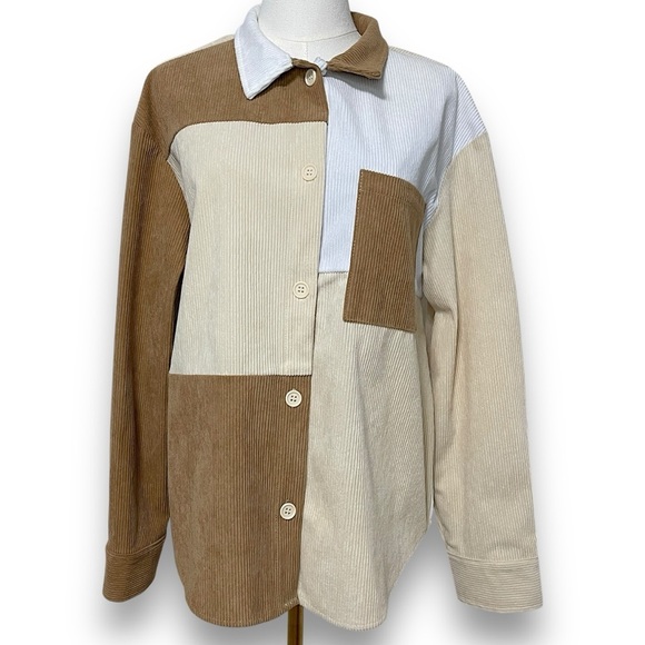 Stella Tweed Colorblock Corduroy Shacket Women's Small Oversized Chest Pocket - Picture 1 of 8